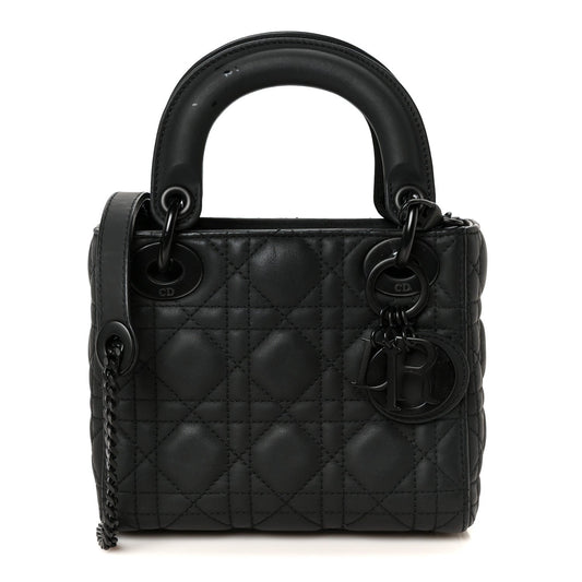 Ultra Matte Calfskin Cannage Mini Lady Dior Black