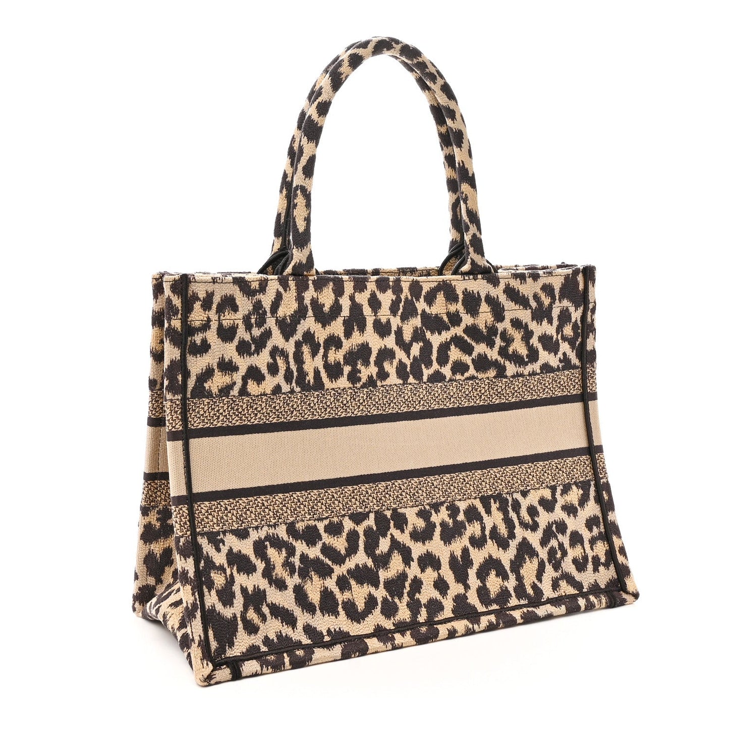 Canvas Mizza Embroidered Medium Leopard Book Tote Beige