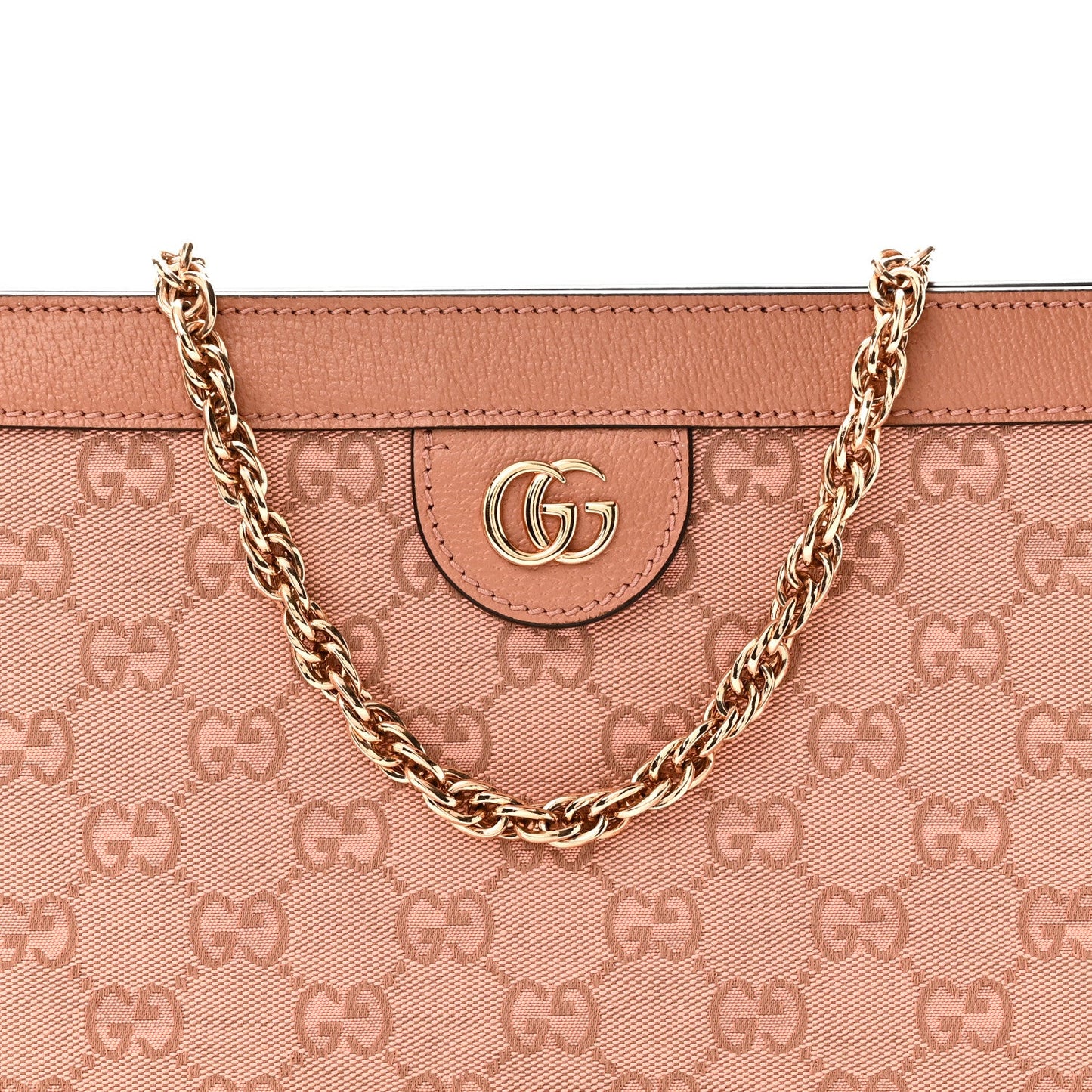 Monogram Textured Dollar Calfskin Small Ophidia Chain Shoulder Bag Cloche Rose Pink