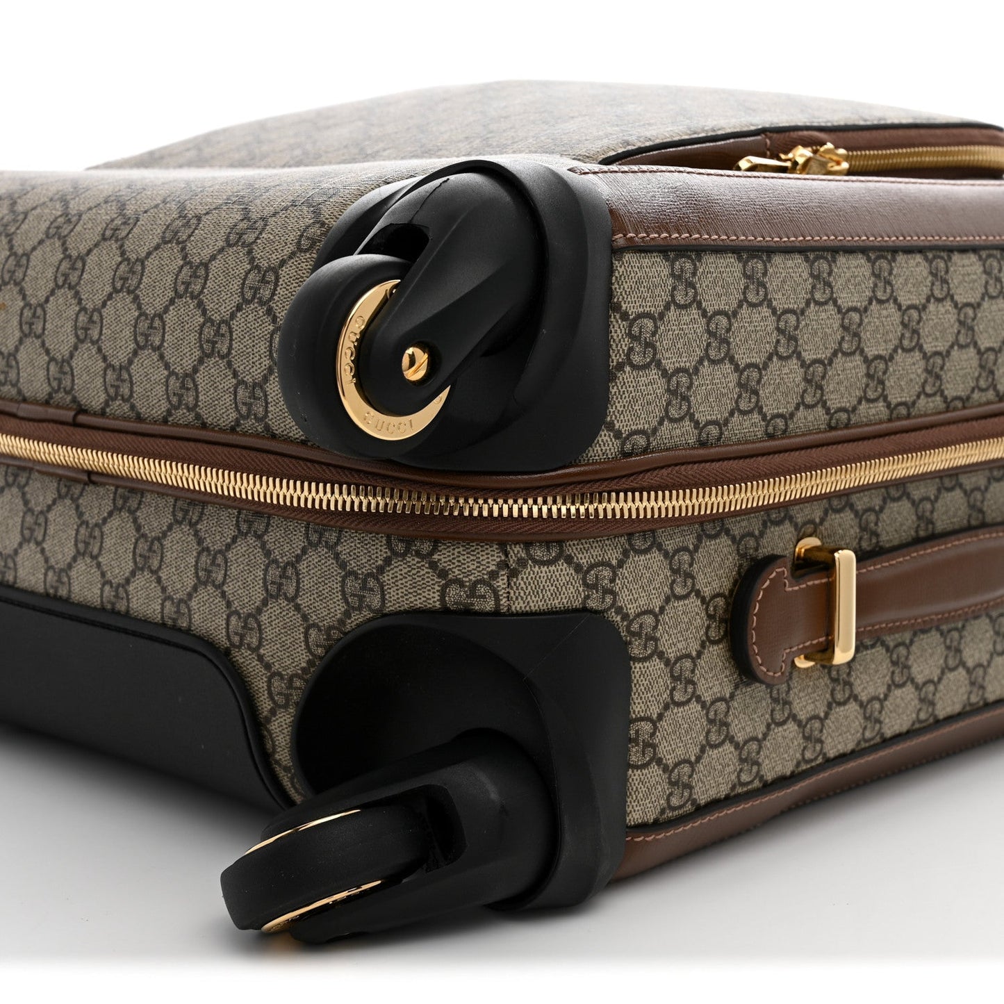 GG Supreme Monogram Azalea Calfskin Retro Interlocking G Small Savoy Cabin Trolley Beige Ebony Brown Sugar