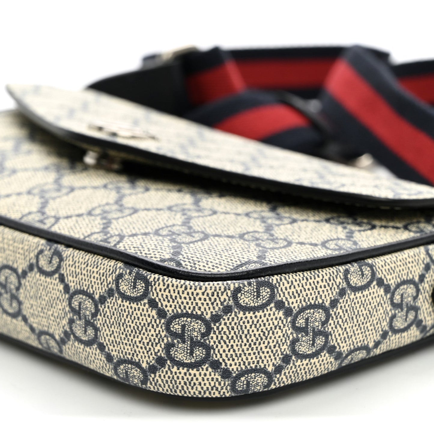 GG Supreme Monogram Textured Dollar Calfskin Web Mini Ophidia Envelope Shoulder Bag Beige Blue