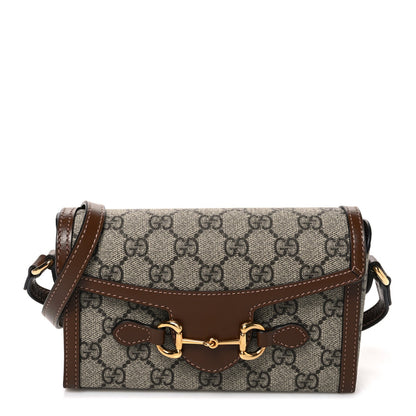 GG Supreme Monogram Mini Horsebit 1955 Shoulder Bag Beige Brown Sugar