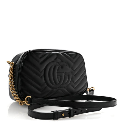 Calfskin Matelasse Small GG Marmont Chain Shoulder Bag Black
