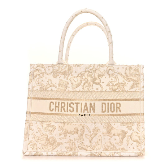 Canvas Embroidered Medium Saint Barth Zodiac Book Tote Gold