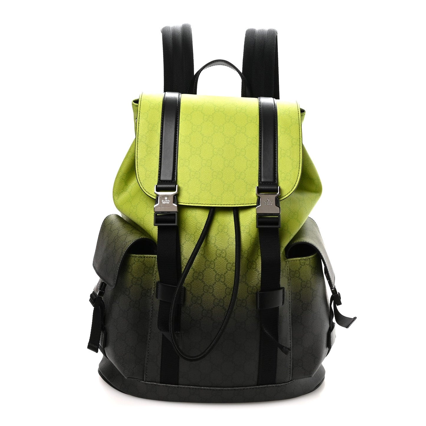 GG Supreme Monogram Large Double Buckle Backpack Green