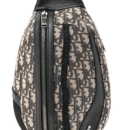 Grained Calfskin Oblique Scarab Sling Bag Blue Black