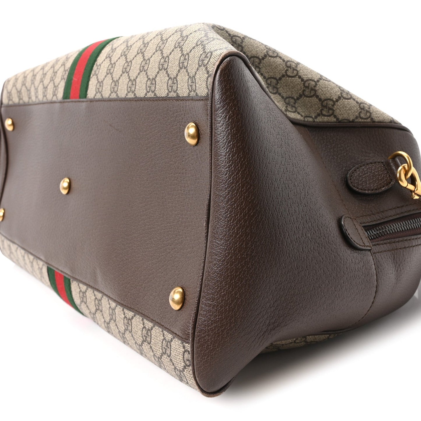 GG Supreme Monogram Textured Dollar Calfskin Web Large Savoy Bowling Bag Beige Ebony New Acero