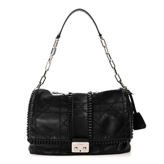 Lambskin Cannage Large Ruffle New Lock Flap Black
