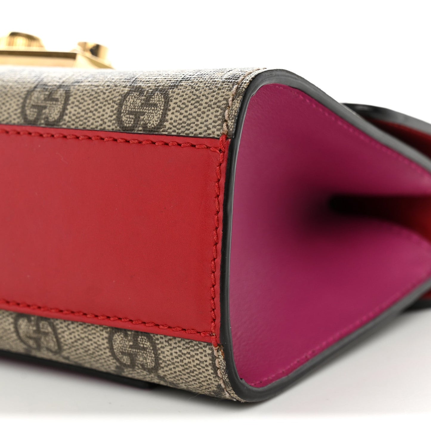 GG Supreme Monogram Calfskin Small Padlock Shoulder Bag Beige Hibiscus Red New Rosette