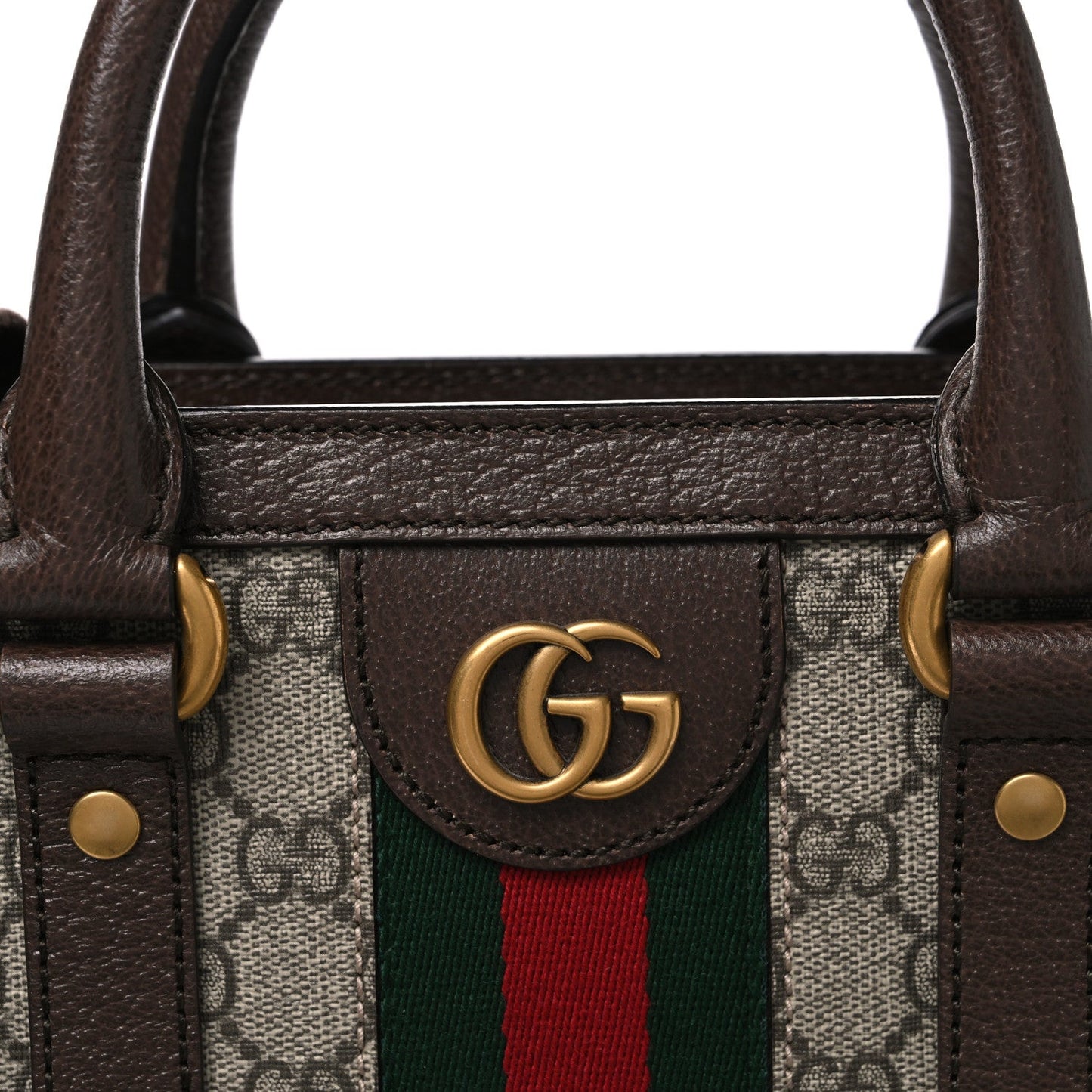 GG Supreme Monogram Textured Dollar Calfskin Web Medium Ophidia Tote Bag Beige Ebony