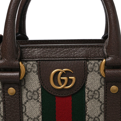 GG Supreme Monogram Textured Dollar Calfskin Web Medium Ophidia Tote Bag Beige Ebony