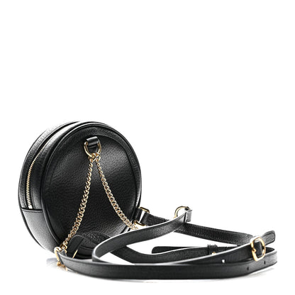 Grained Calfskin Web Mini Ophidia Round Shoulder Bag Black