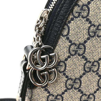 GG Supreme Monogram Textured Dollar Calfskin Web Small Ophidia Dome Shoulder Bag Beige Blue