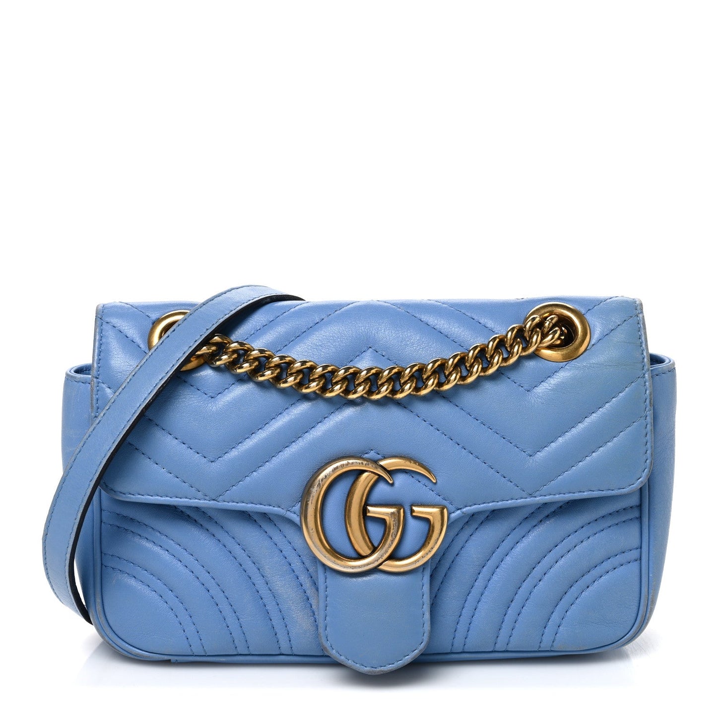 Calfskin Matelasse Mini GG Marmont Shoulder Bag Clear Sky Blue