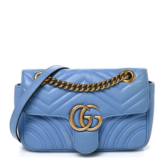 Calfskin Matelasse Mini GG Marmont Shoulder Bag Clear Sky Blue