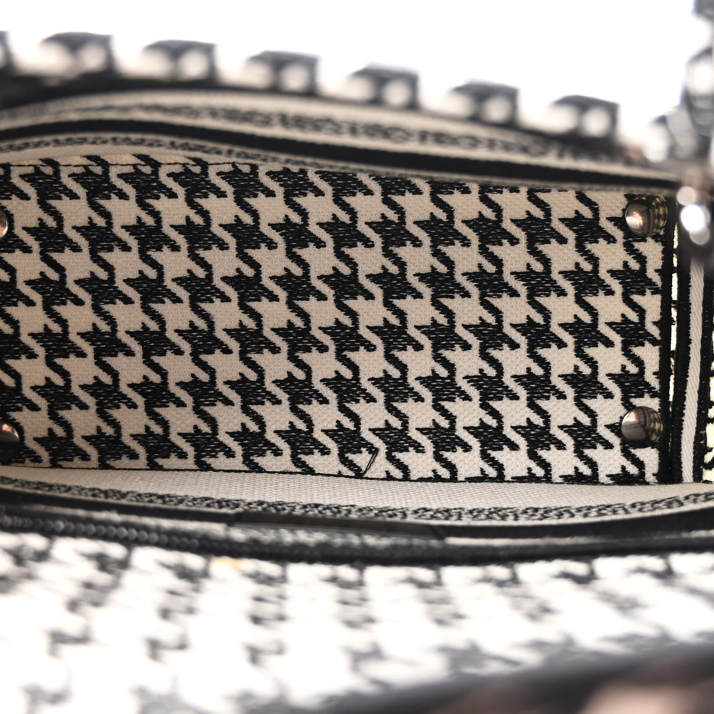 Canvas Houndstooth Embroidered Medium Lady D-Lite Black White