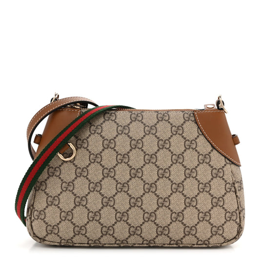 GG Supreme Monogram Textured Calfskin Small Emblem Shoulder Bag Beige Dark Brown