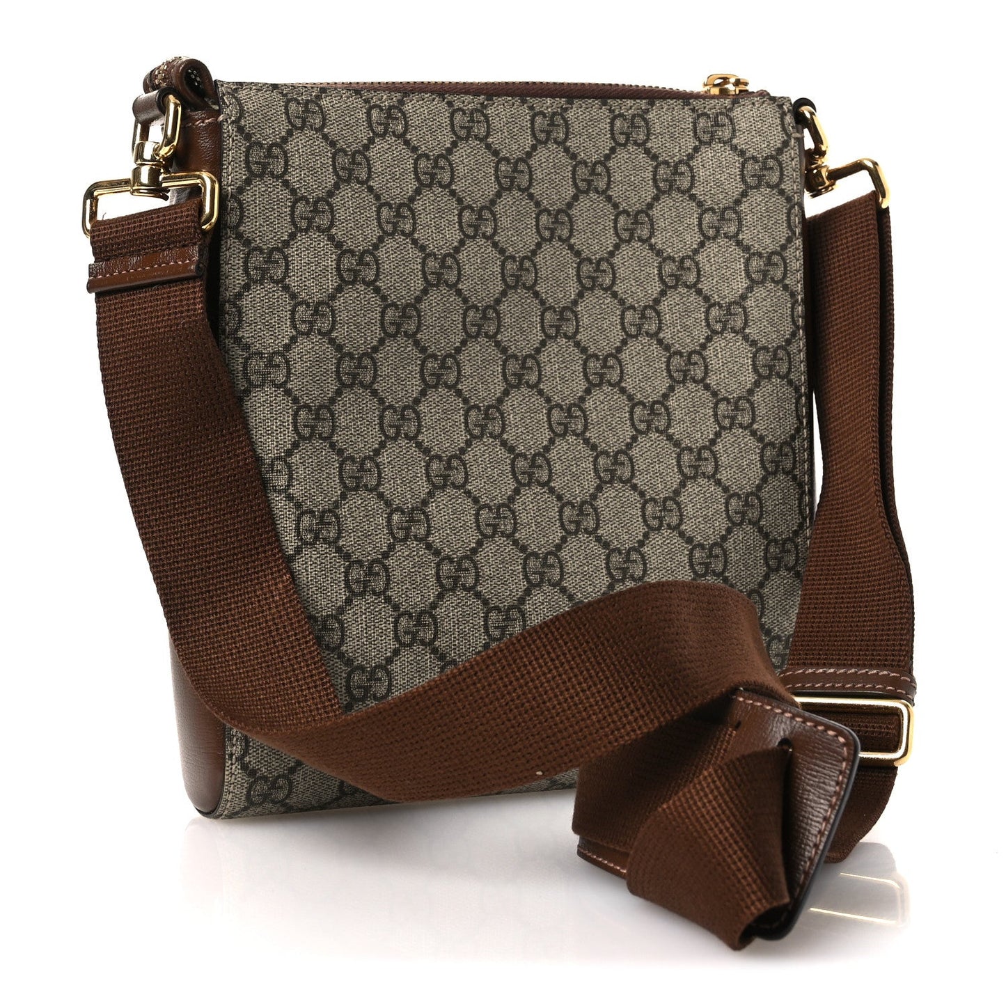 GG Supreme Monogram Azalea Calfskin Retro Interlocking G Flat Messenger Bag Beige Ebony Brown Sugar