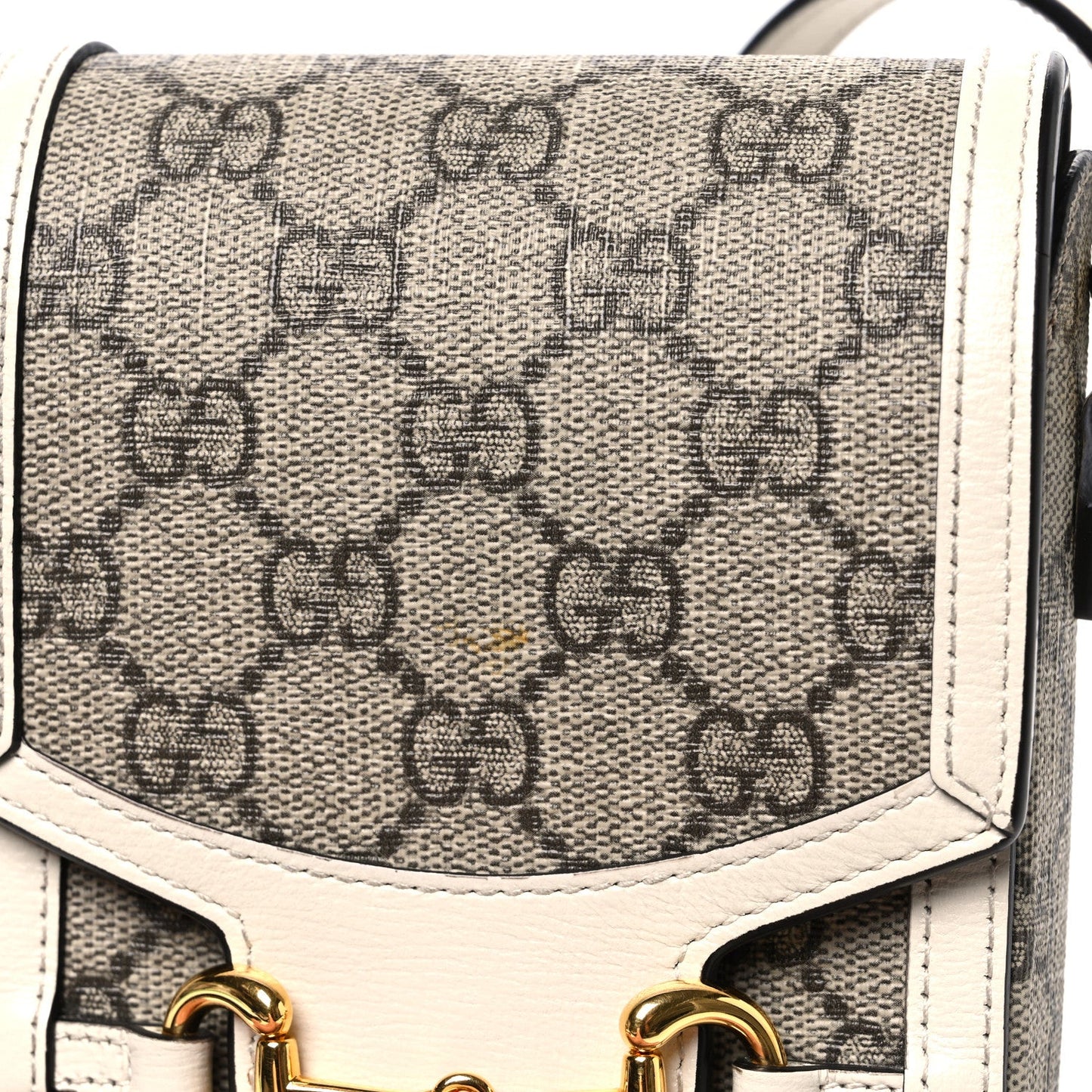 GG Supreme Monogram Azalea Calfskin Mini Horsebit 1955 Crossbody Bag Beige Ebony Mystic White