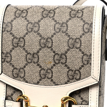 GG Supreme Monogram Azalea Calfskin Mini Horsebit 1955 Crossbody Bag Beige Ebony Mystic White