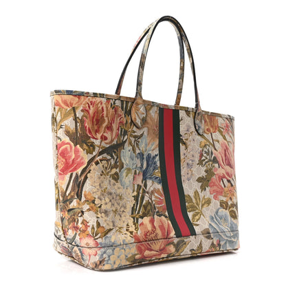 GG Supreme Monogram Water Flora Web Large Ophidia Tote Beige White Multicolor