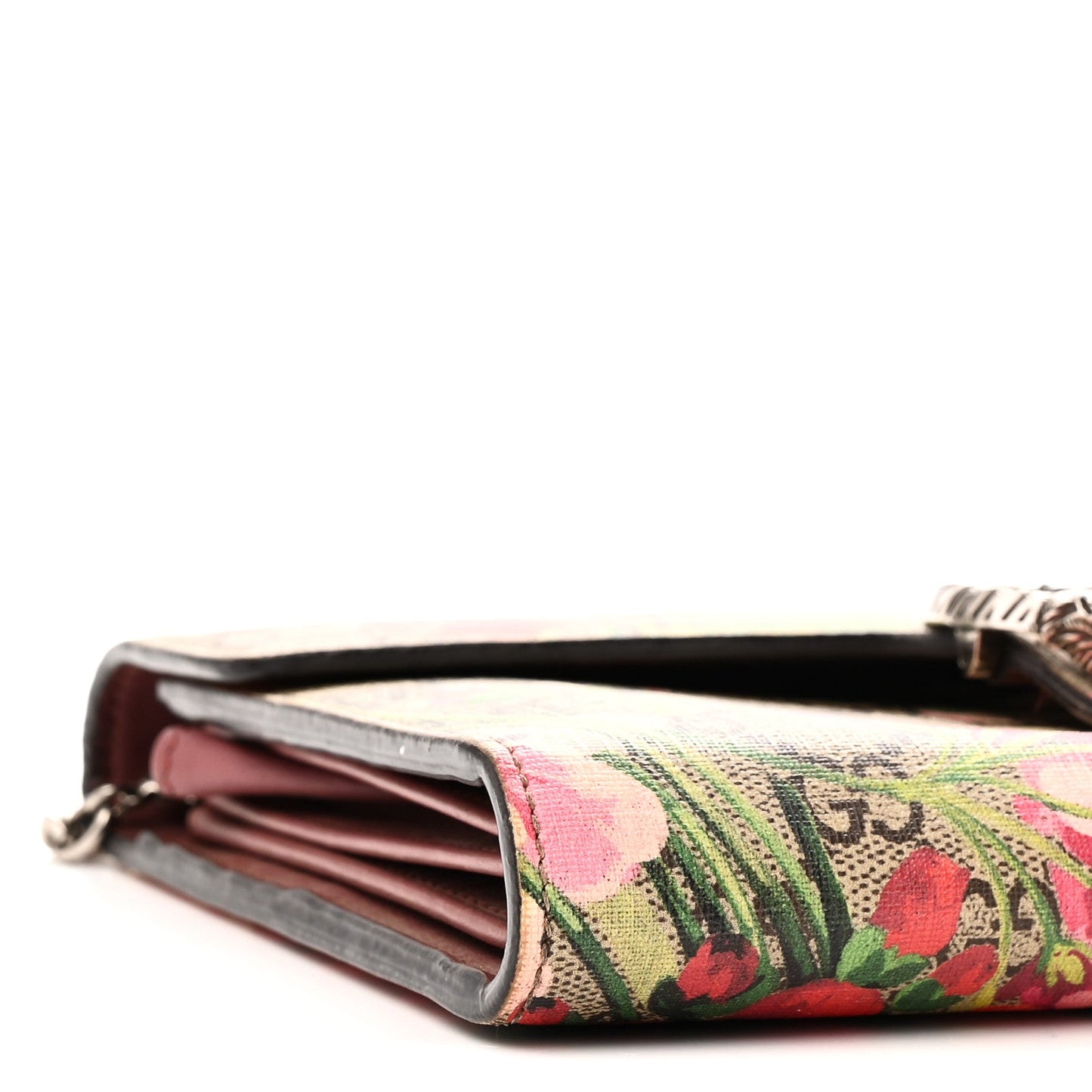 GG Supreme Monogram Blooms Mini Dionysus Chain Wallet Beige Multicolor Dry Rose