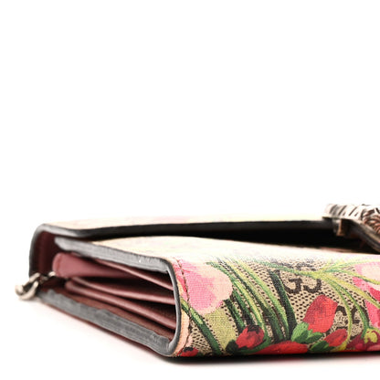 GG Supreme Monogram Blooms Mini Dionysus Chain Wallet Beige Multicolor Dry Rose
