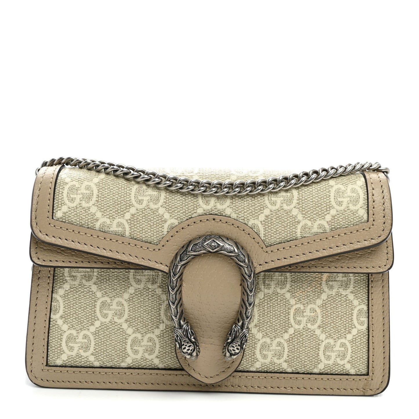 GG Supreme Monogram Textured Dollar Calfskin Super Mini Dionysus Shoulder Bag Beige Mystic White Oatmeal