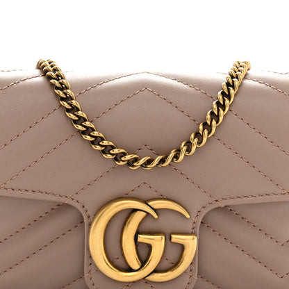 Calfskin Matelasse Super Mini GG Marmont Shoulder Bag Porcelain Rose