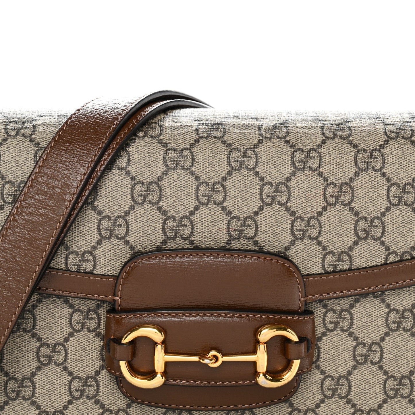 GG Supreme Monogram Horsebit 1955 Shoulder Bag Beige Brown Sugar