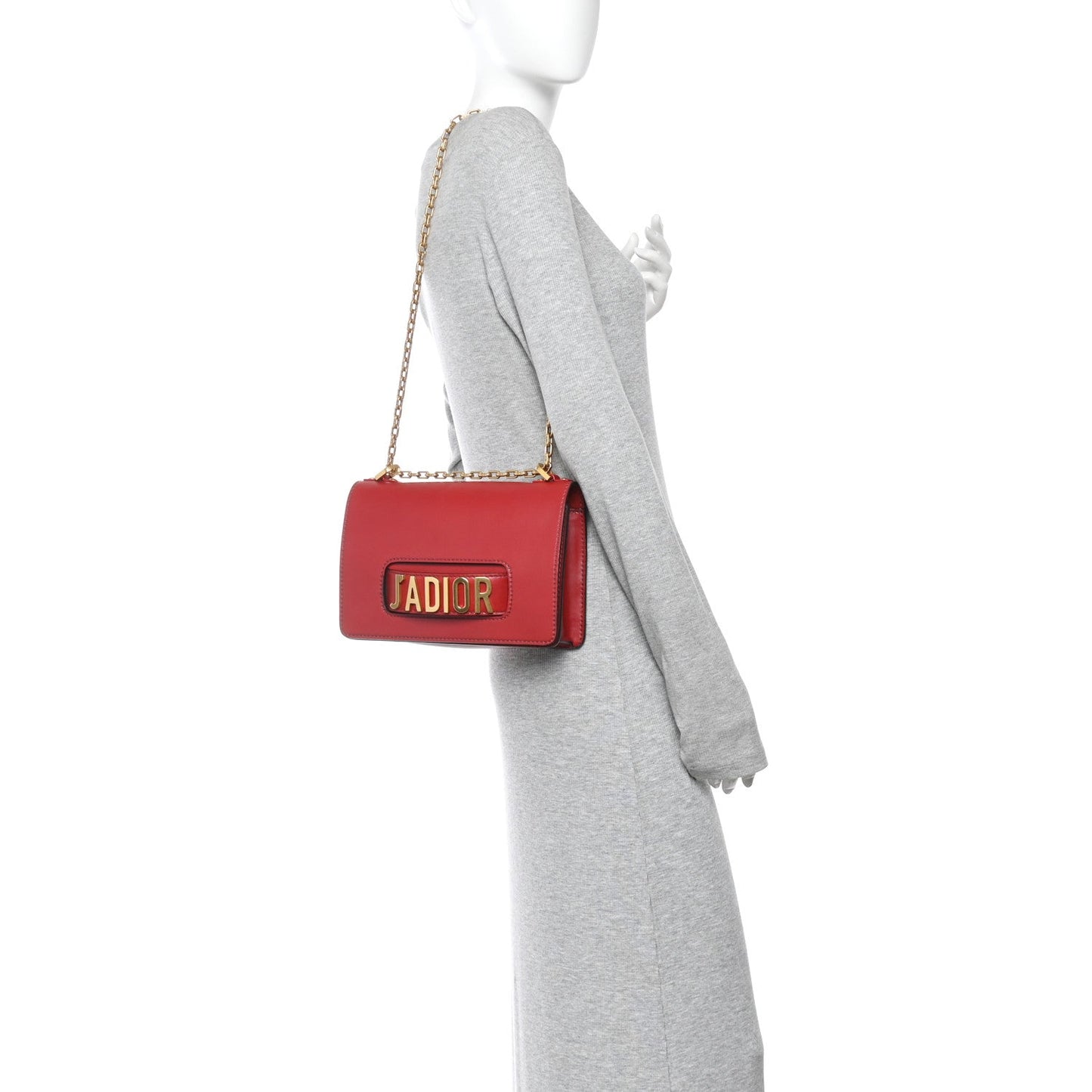 Calfskin J'Adior Chain Flap Bag Red