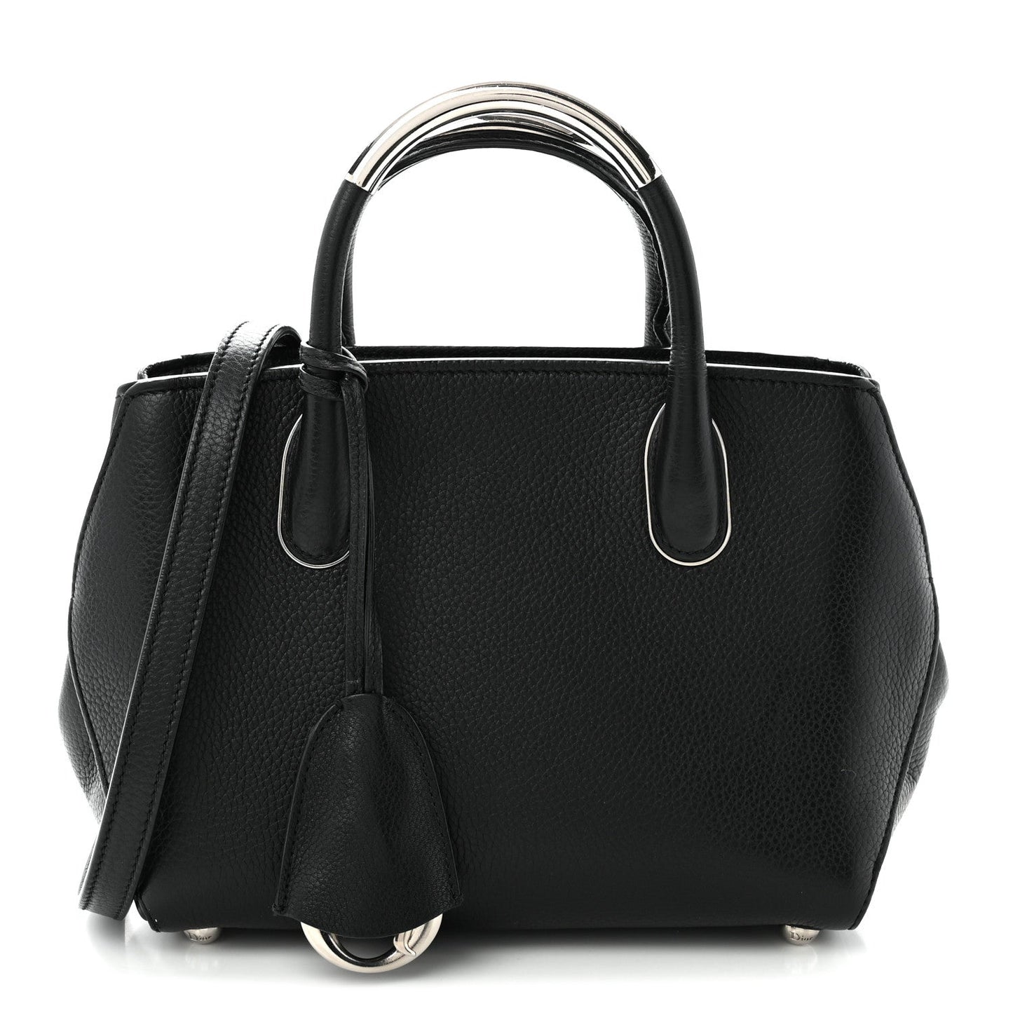 Grained Calfskin Small Open Bar Tote Black