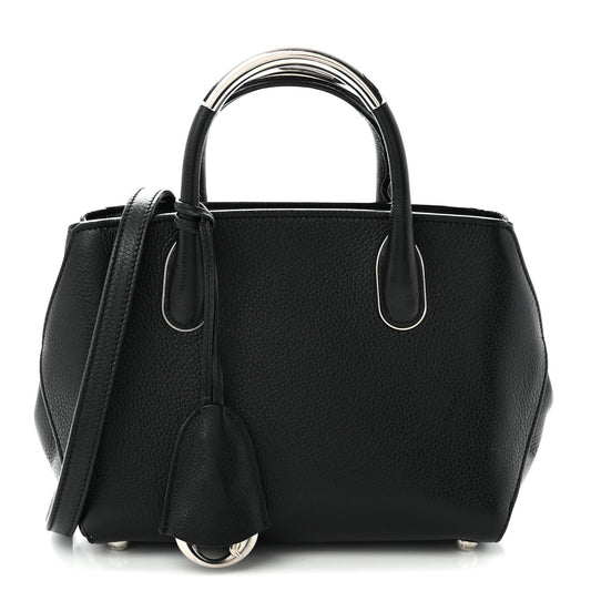 Grained Calfskin Small Open Bar Tote Black
