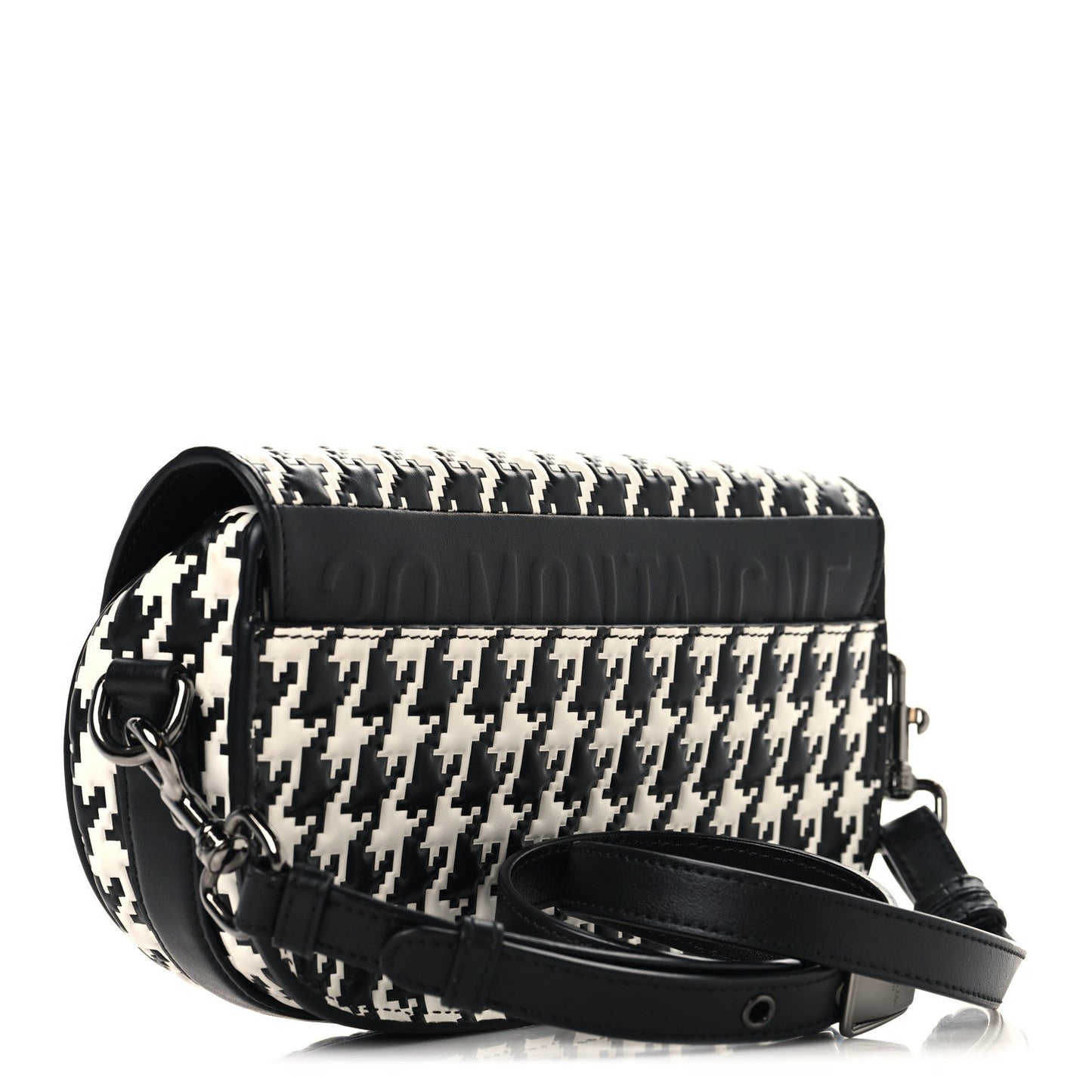 Box Calfskin Houndstooth Quilted East West Bobby Bag Black White