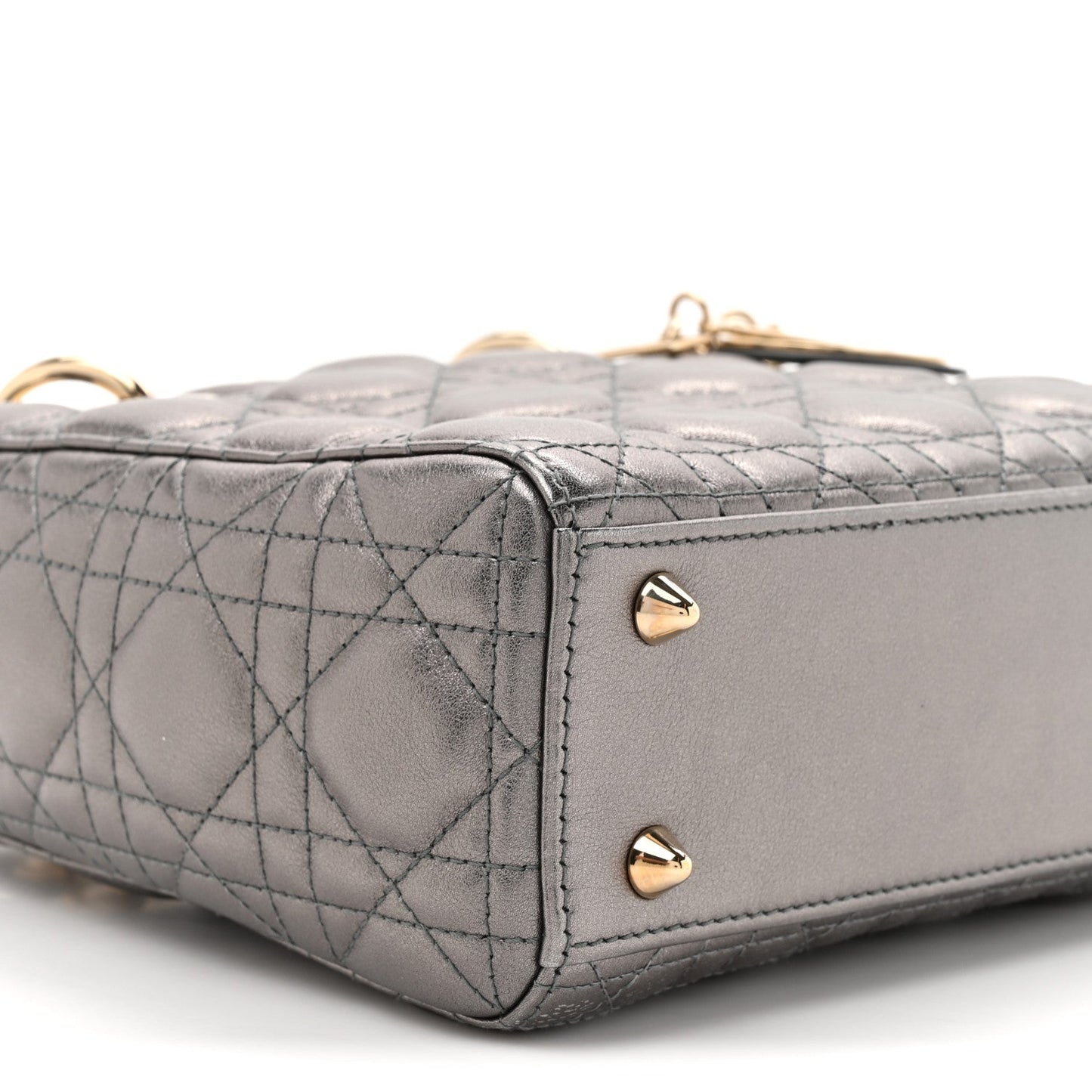 Metallic Lambskin Cannage Small My ABCDior Lady Dior Dark Silver