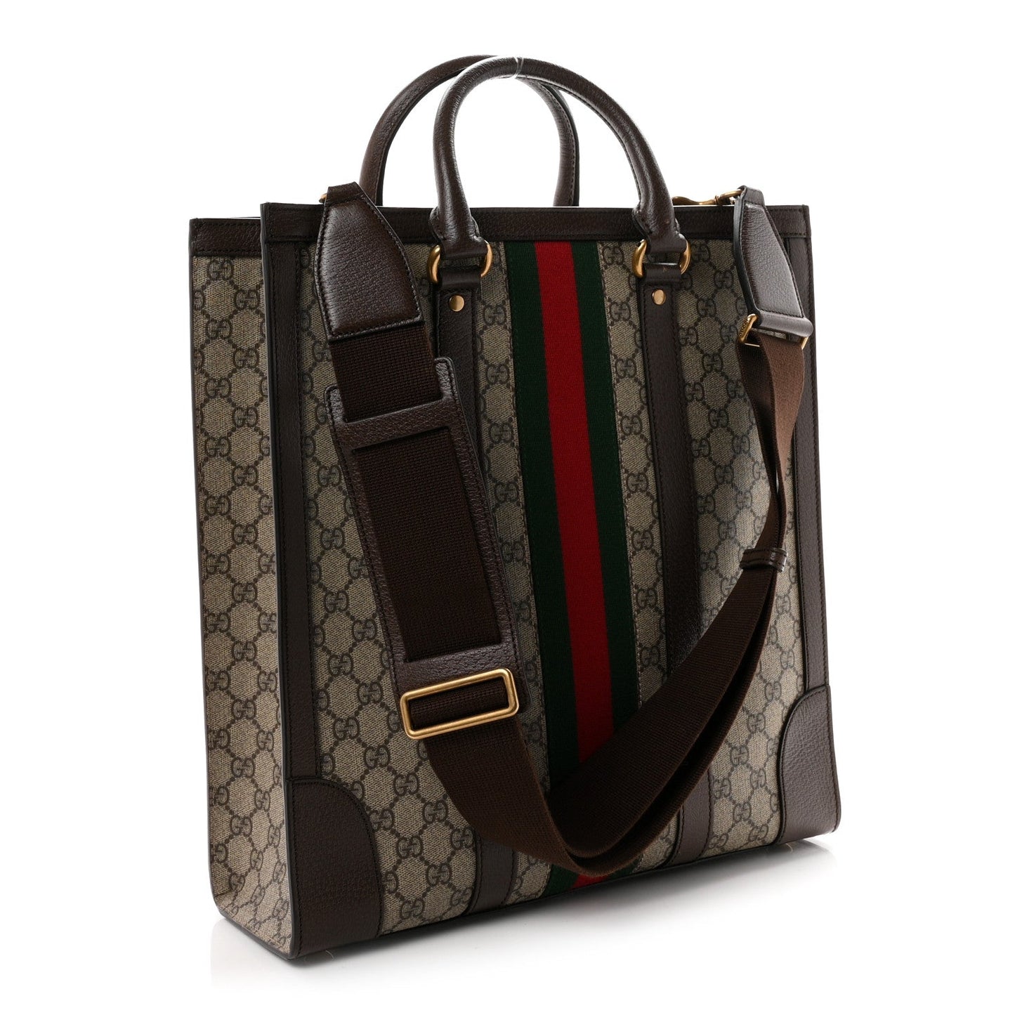 GG Supreme Monogram Web Textured Dollar Calfskin Medium Ophidia Tote Brown