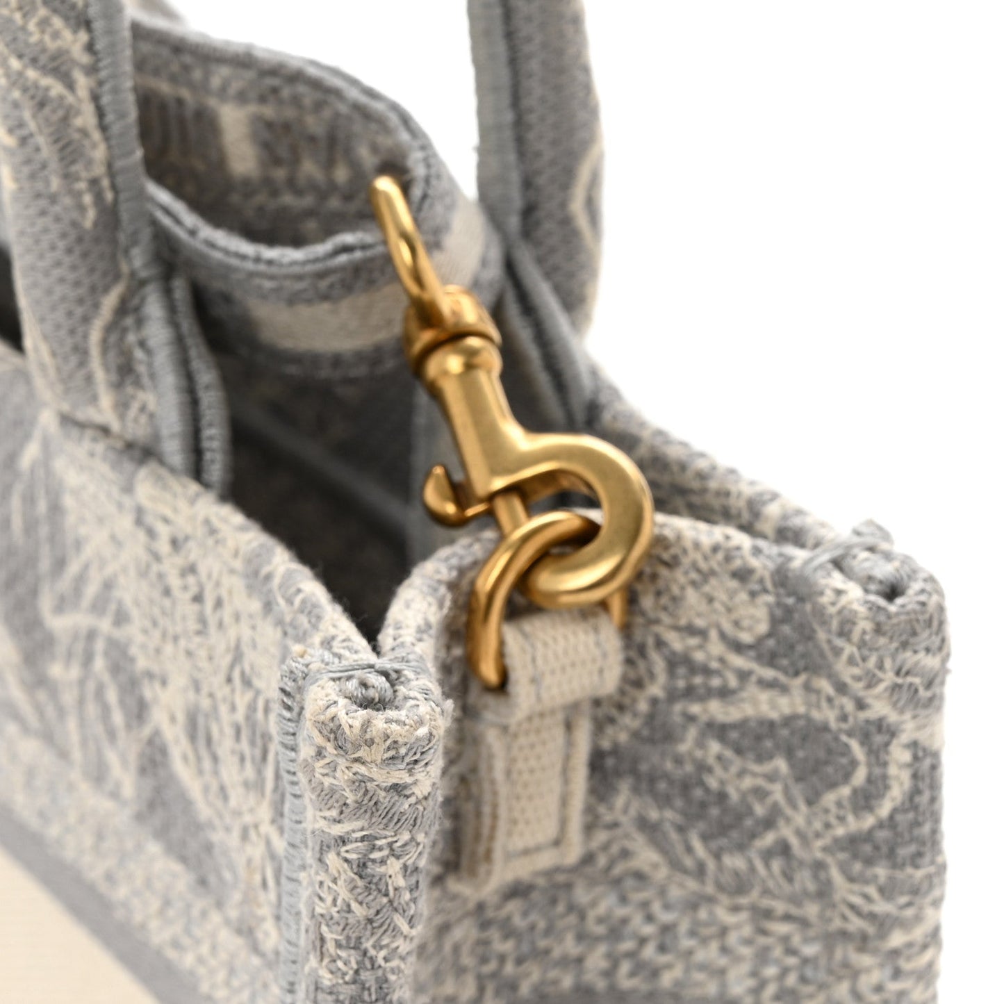 Canvas Embroidered Toile De Jouy Reverse Mini Book Tote With Strap Grey