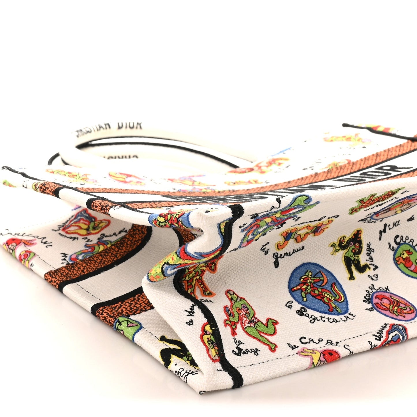Canvas Embroidered Dragon Zodiac Medium Book Tote White Multicolor
