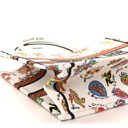 Canvas Embroidered Dragon Zodiac Medium Book Tote White Multicolor