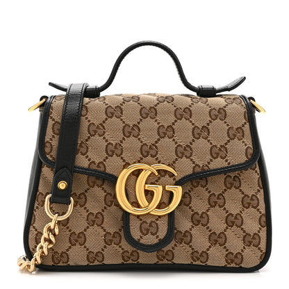 Monogram Azalea Calfskin Matelasse Diagonal Mini GG Marmont Top Handle Shoulder Bag Beige Ebony Black