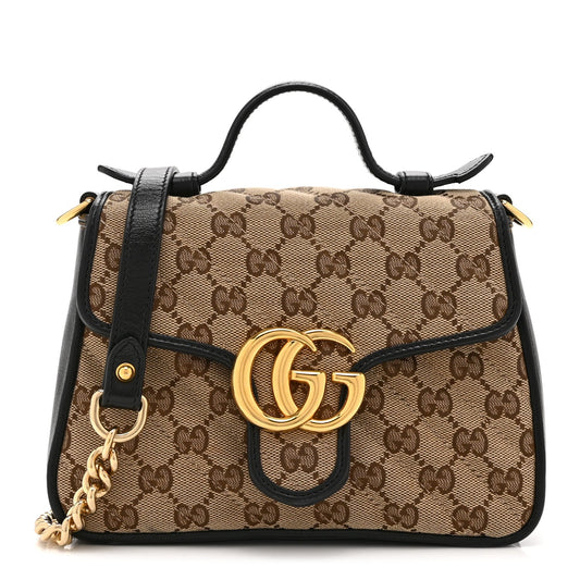 Monogram Azalea Calfskin Matelasse Diagonal Mini GG Marmont Top Handle Shoulder Bag Beige Ebony Black