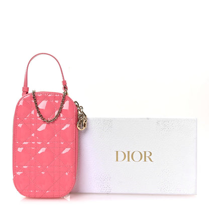Patent Cannage Lady Dior Phone Holder Pink