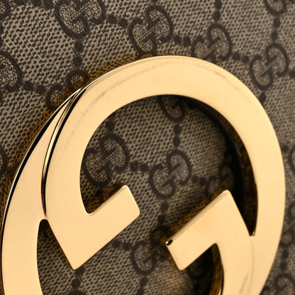 GG Supreme Monogram Textured Dollar Calfskin Web Medium Blondie Top Handle Shoulder Flap Bag Beige Ebony New Acero