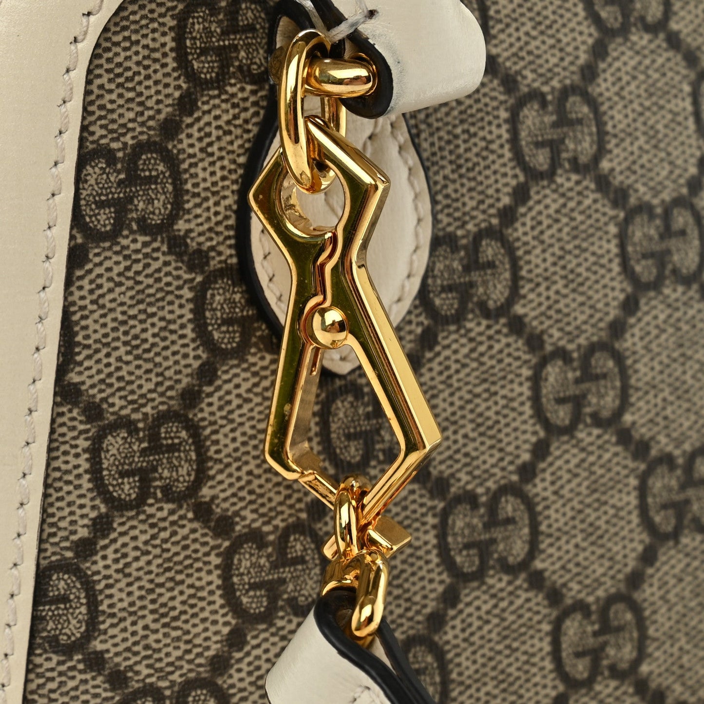 GG Supreme Monogram Azalea Calfskin Mini Horsebit 1955 Top Handle Bag Beige Ebony Mystic White
