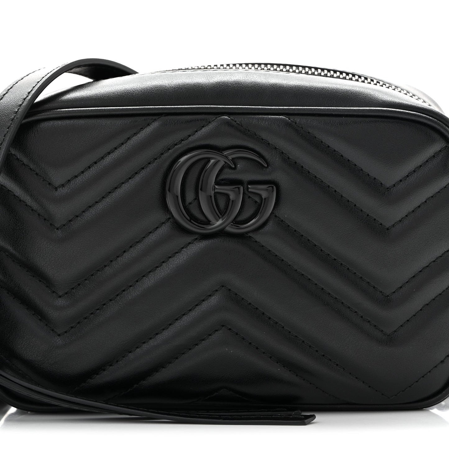 Calfskin Matelasse Monochrome Mini GG Marmont Chain Shoulder Bag Black