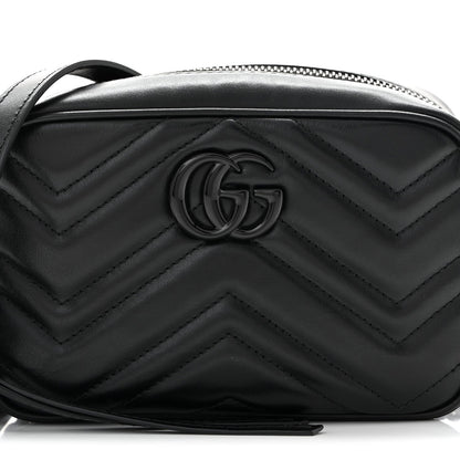 Calfskin Matelasse Monochrome Mini GG Marmont Chain Shoulder Bag Black