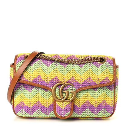 Calfskin Raffia Woven Small GG Marmont Shoulder Bag Multicolor