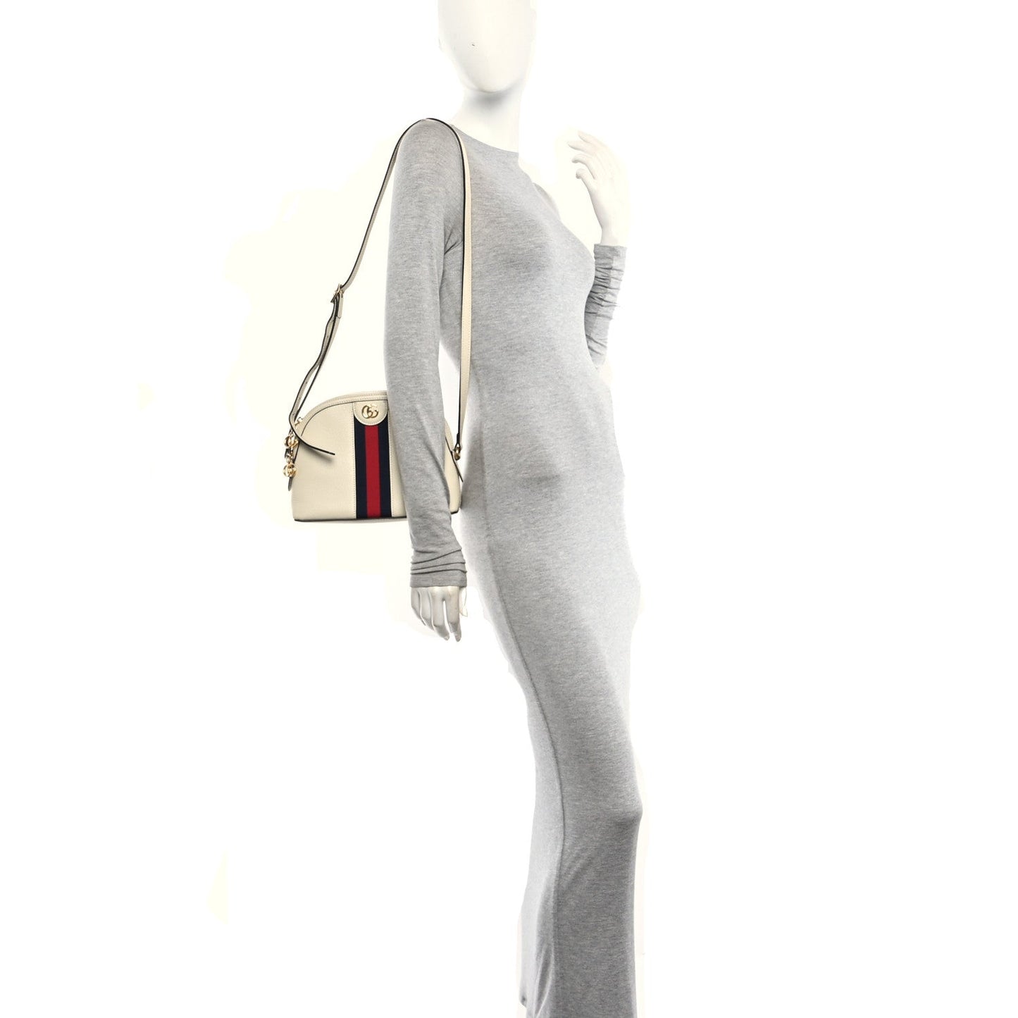 Textured Dollar Calfskin Web Small Ophidia Dome Shoulder Bag Mystic White