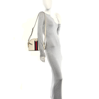 Textured Dollar Calfskin Web Small Ophidia Dome Shoulder Bag Mystic White
