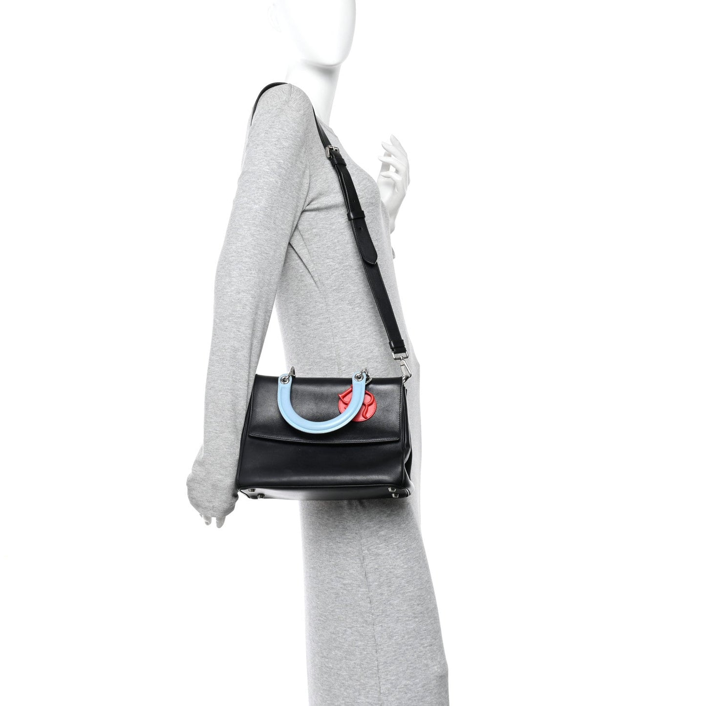 Smooth Calfskin Tri-Color Small Be Dior Flap Black Blue Red